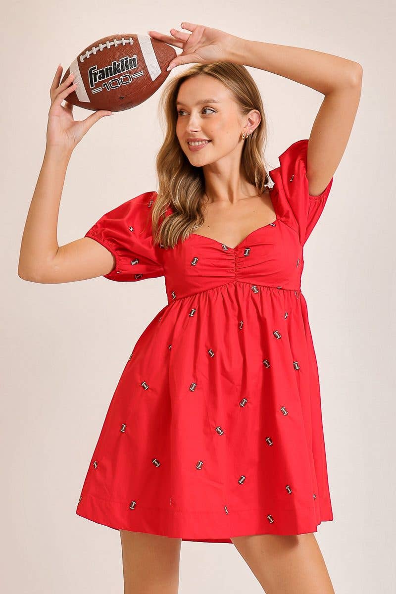 Game Day Puff Sleeve Babydoll Football Dress