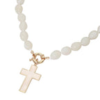 Mother of Pearl Cross Toggle Pendant Beaded Necklace