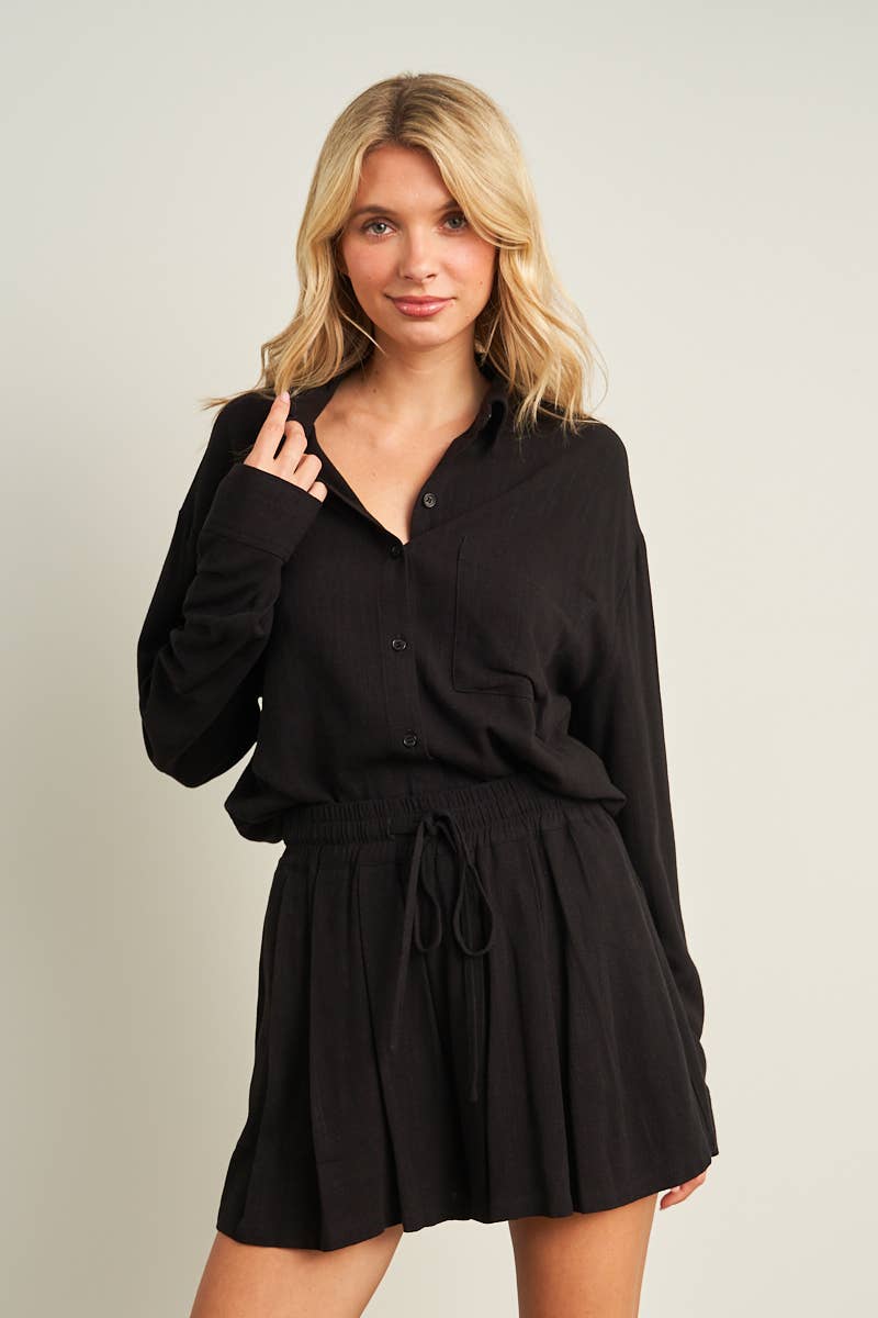 7891SET-Button-Down Shirt & Ruffle Shorts Set