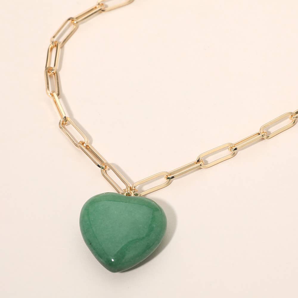 Resin Puffy Heart Pendant Paperclip Chain Necklace