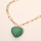 Resin Puffy Heart Pendant Paperclip Chain Necklace