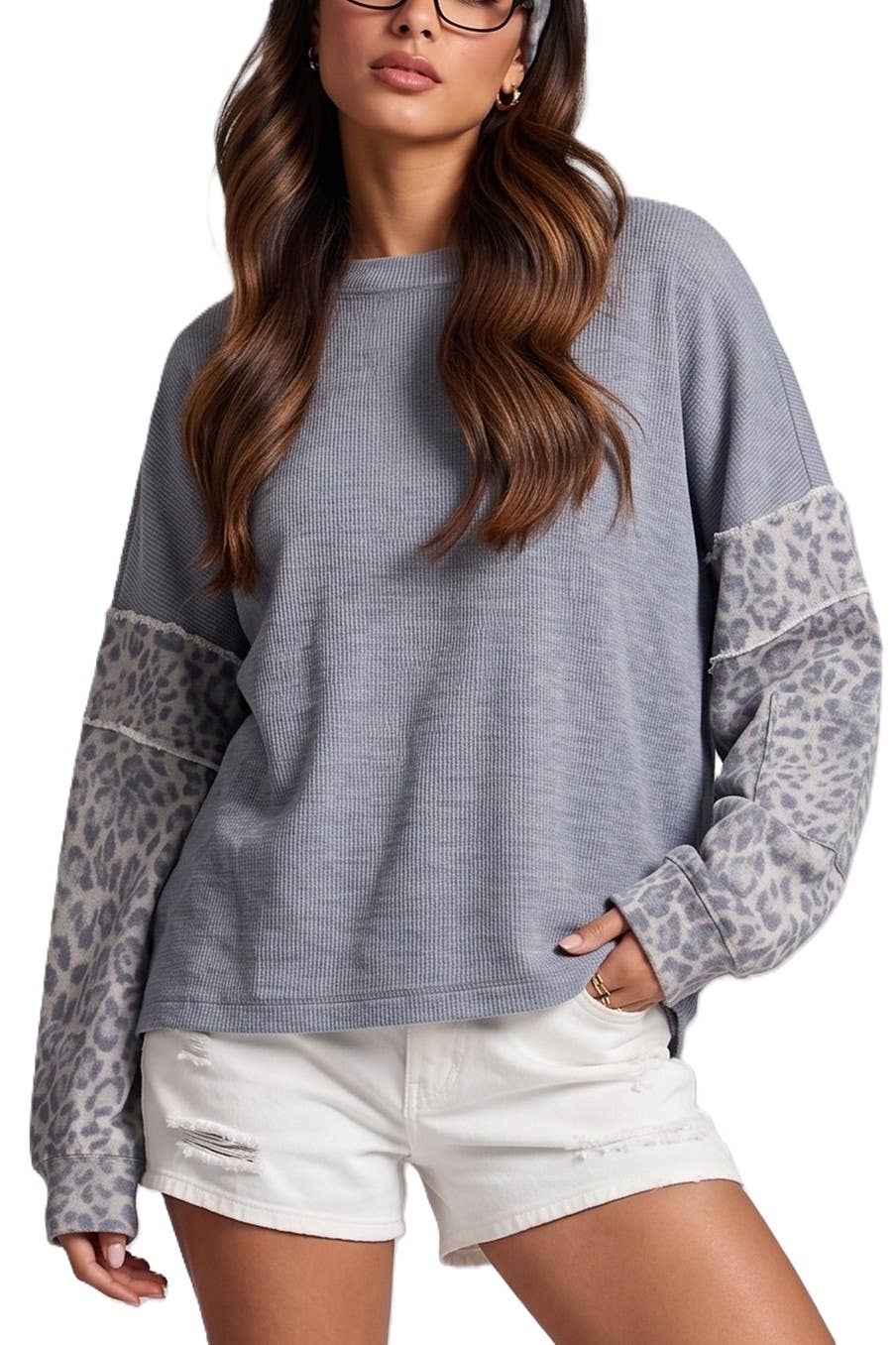 Contrast Print Sleeve Thermal Top