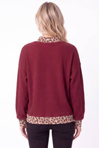 Rib Knit Leopard Contrast Pullover
