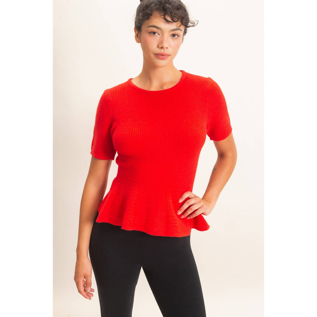Ribbed Peplum Knit Top