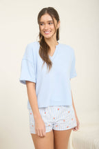 CONTRAST STITCH DROP SHOULDER CUFF SLEEVE KNIT TOP