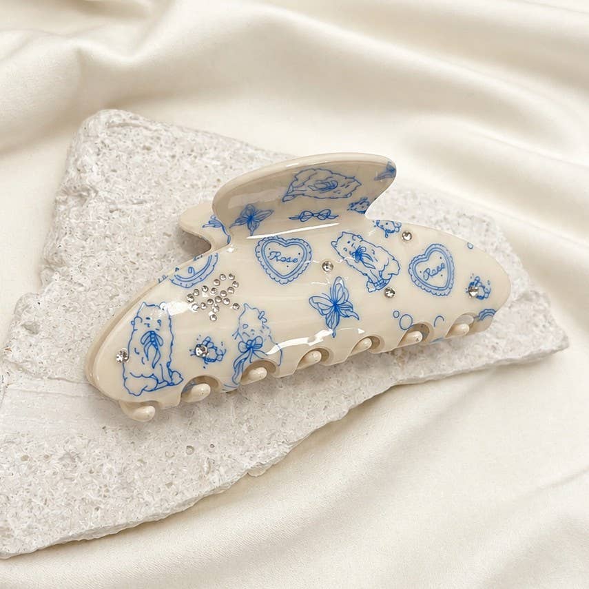 BLUE TOILE PRINT HAIR CLAW CLIPS | 40H1159