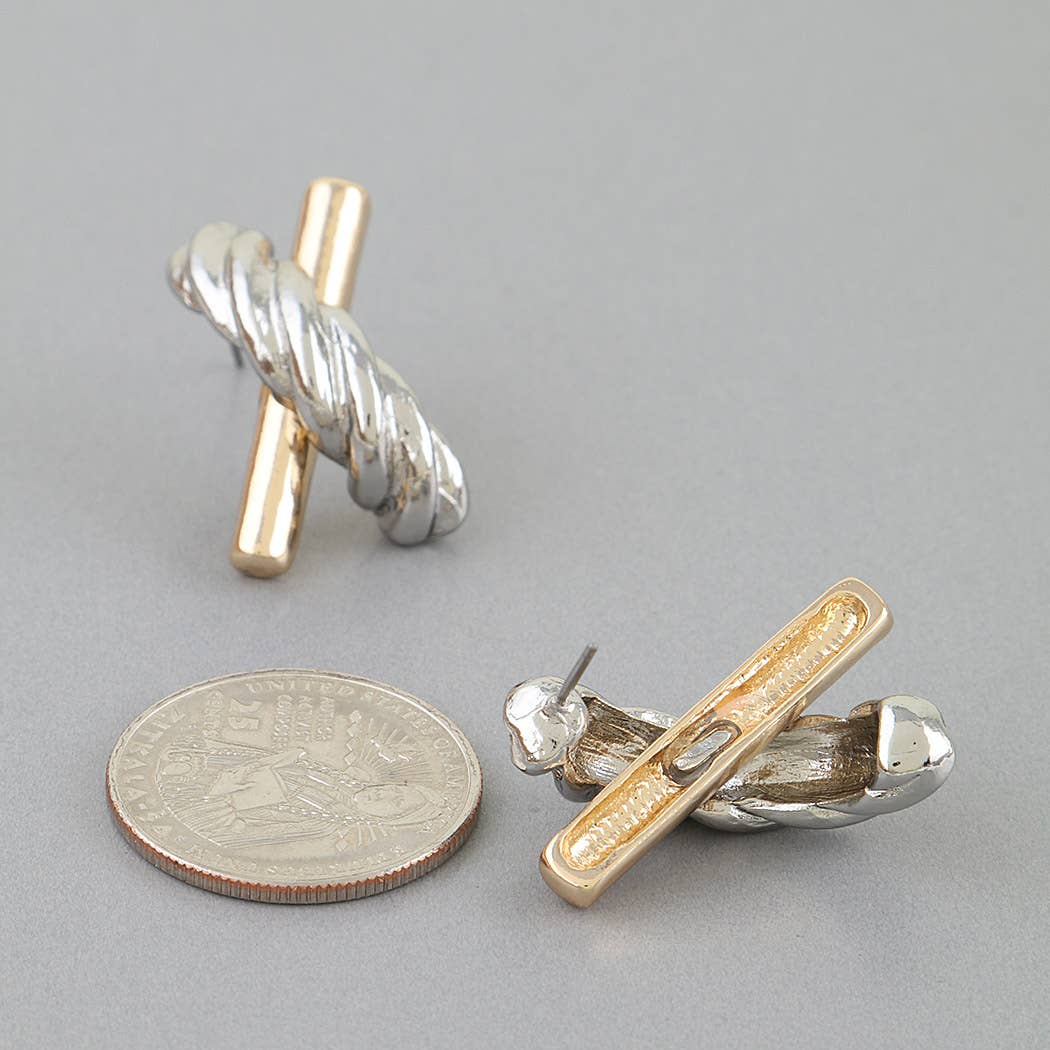 Two Toned Twisted X Earrings