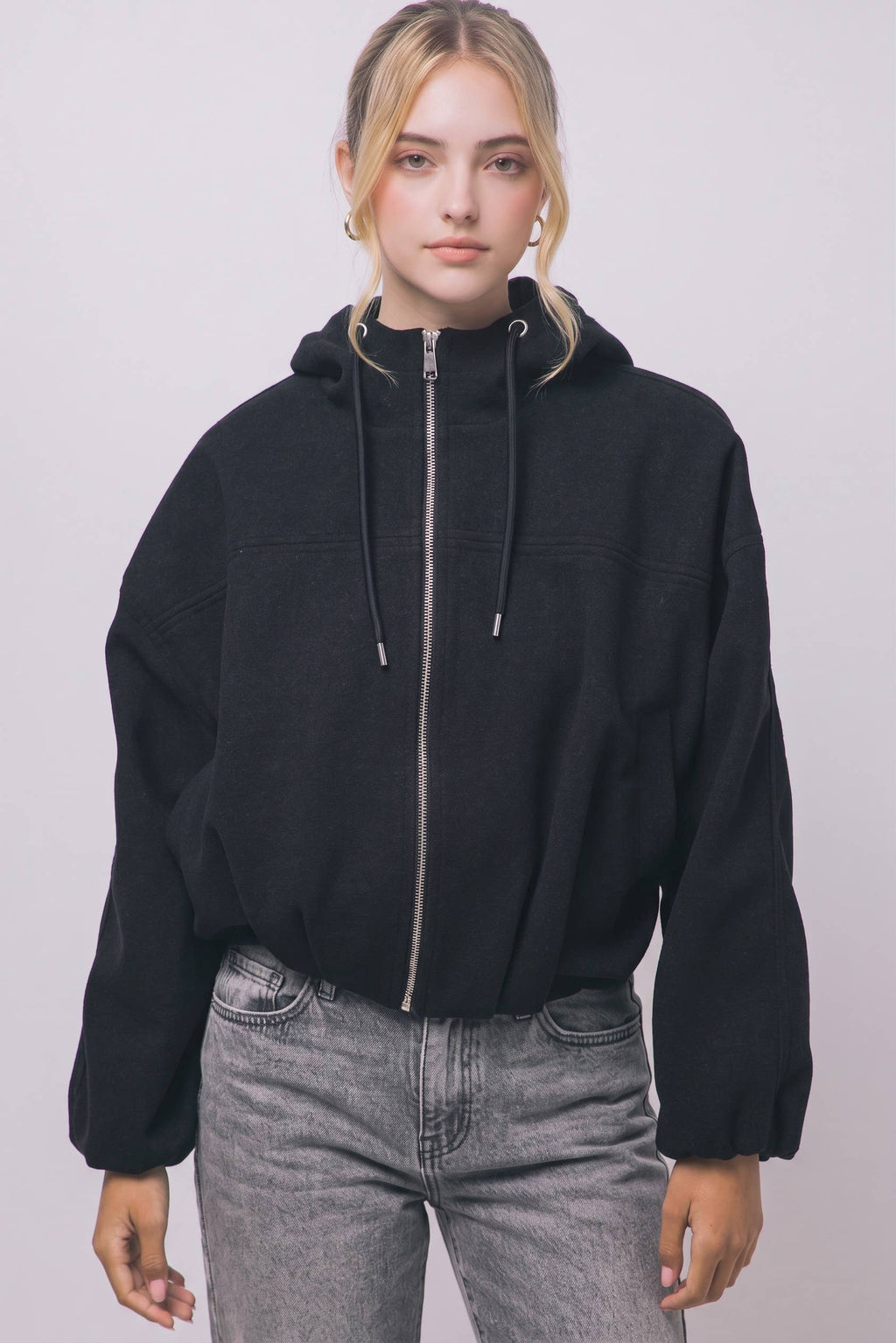 Boiled Hooded Bomber Jacket w/ Side Pockets