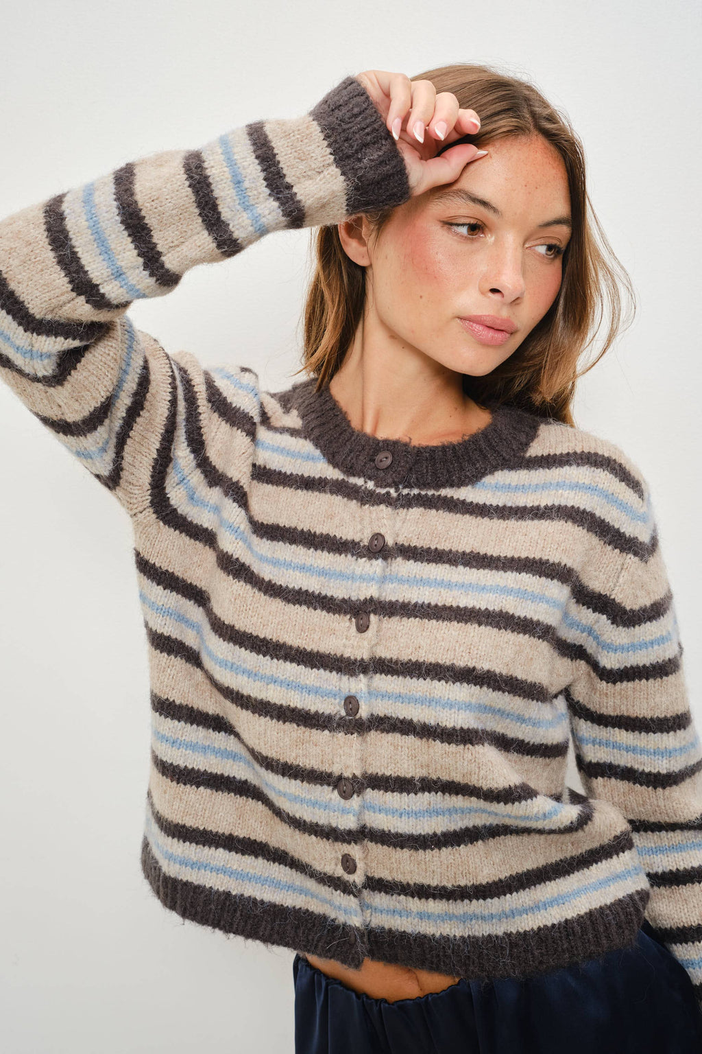 KAY STRIPED BUTTON UP CARIDGAN